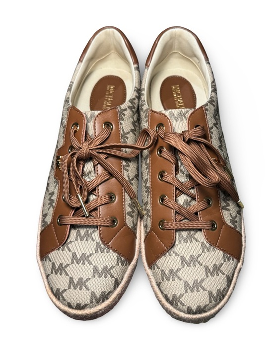 Michael Kors Shoes - Michael Kors Bryson Beige Canvas MK Logo Sneakers with Brown Trim espadrille